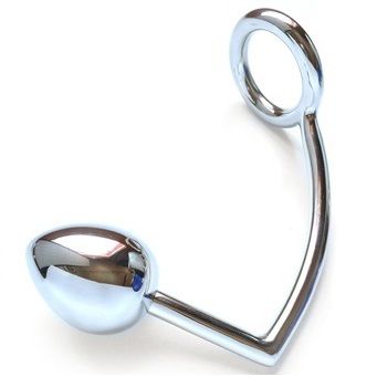 Dispositivo metálico prateado com base oval e alça circular