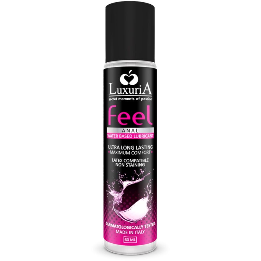 Frasco de lubrificante anal Luxuria Feel preto e rosa 60 ml