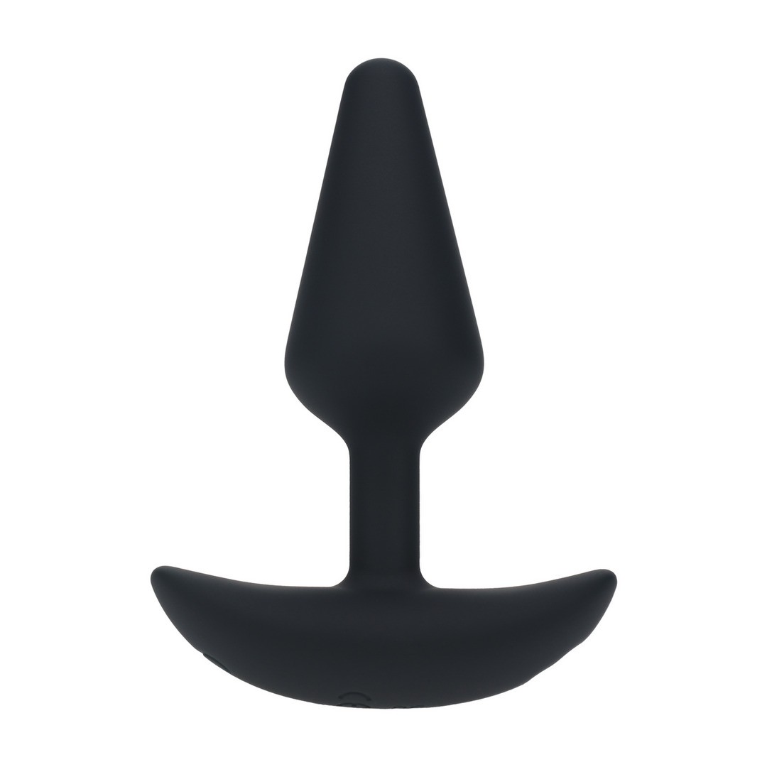 Plug anal preto de silicone com base em meia-lua