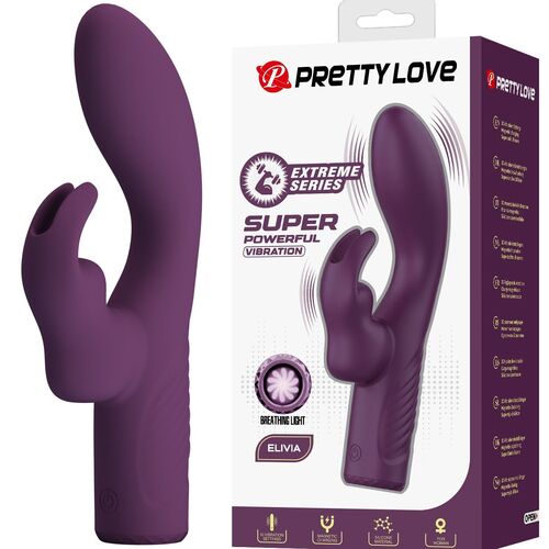 Vibrador roxo com embalagem branca da marca Pretty Love