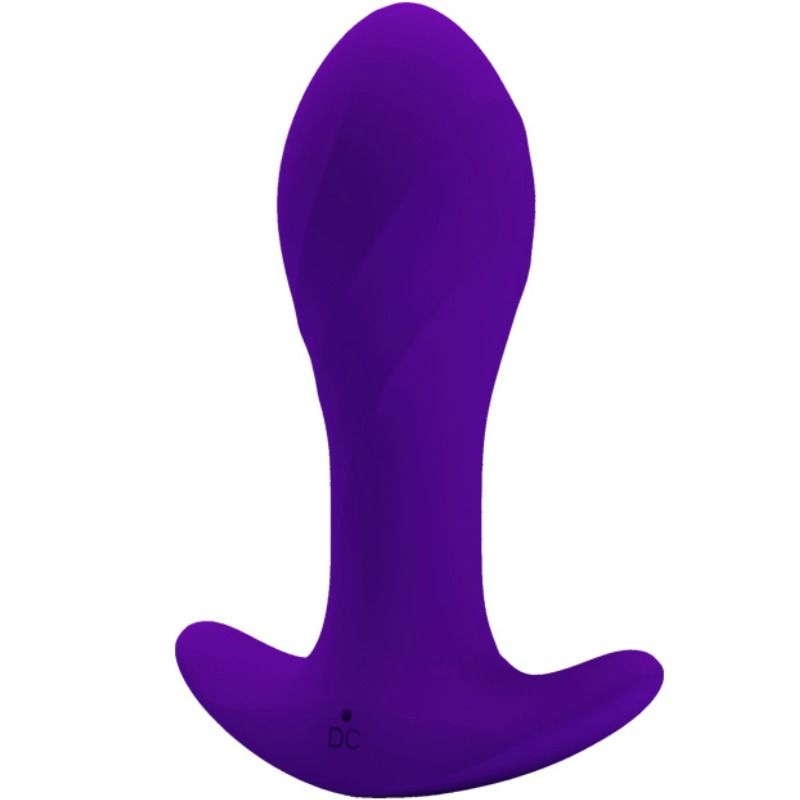 Plug anal roxo em silicone com textura espiral e base larga