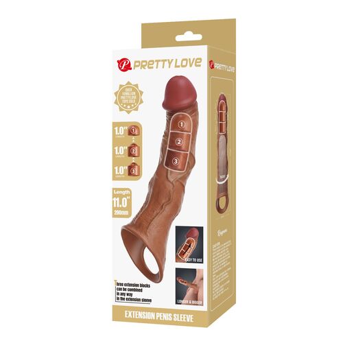 🧬 Capa Extensora de Pénis Ajustável | 28 cm com 3 Inserções – Castanho