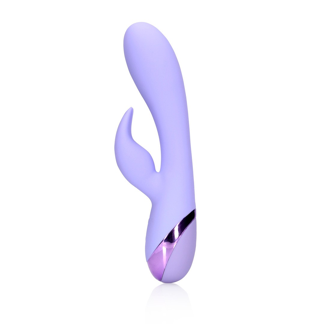 Vibrador adulto lilás com detalhe metálico rosa base