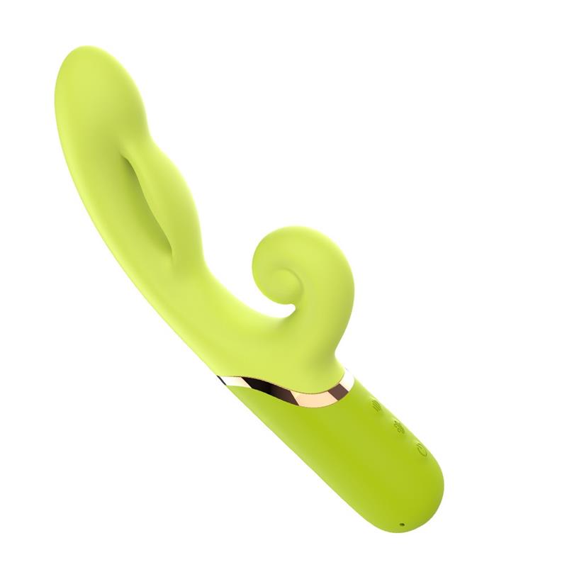 Vibrador verde limão curvo em silicone com botões de controle