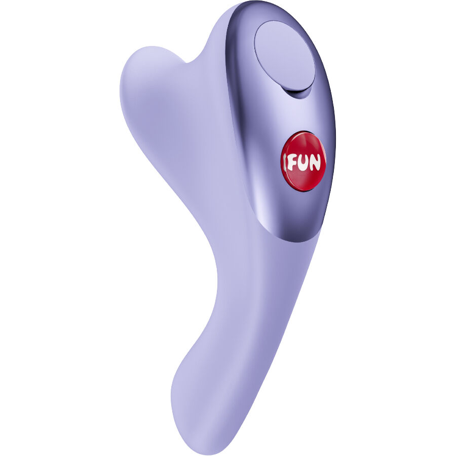 Dispositivo ergonómico lilás com botão vermelho FUN