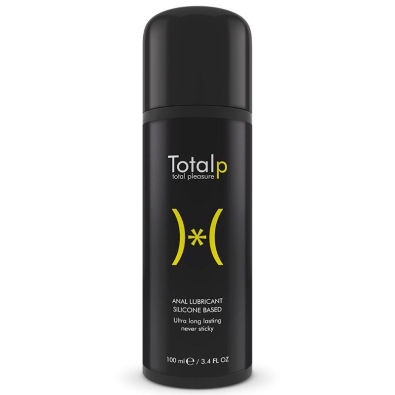 Frasco preto de lubrificante anal Total p em fundo branco