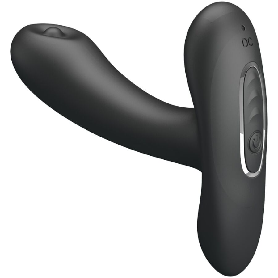 Vibrador preto de silicone curvado com botão de ligar