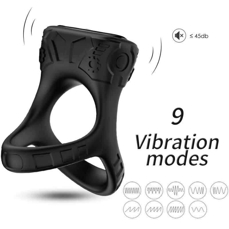 Anel vibratório preto com 9 modos de vibração e som até 45db