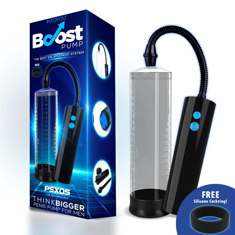 Bomba penis Boost Pump com controlador preto e cilindro transparente