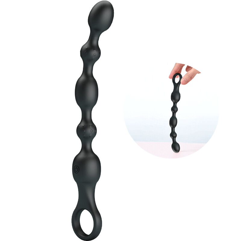 Produto preto em silicone com esferas e anel na extremidade