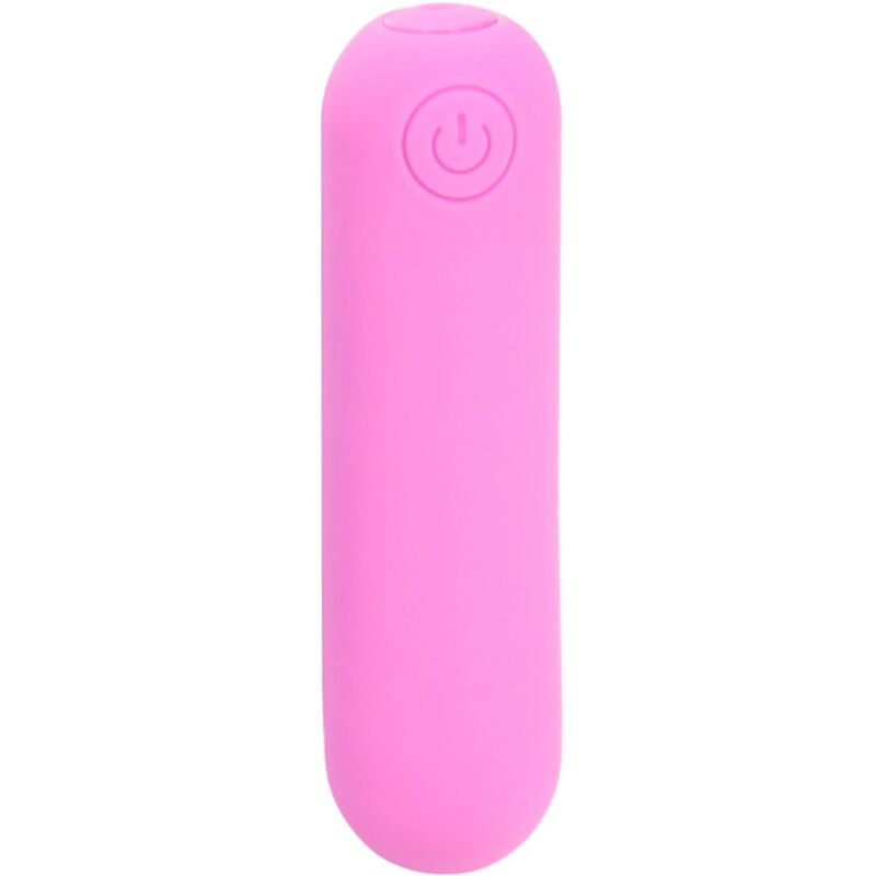 Objeto compacto rosa com botão de ligar em silicone