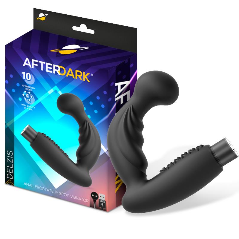Vibrador anal prostate preto com embalagem colorida