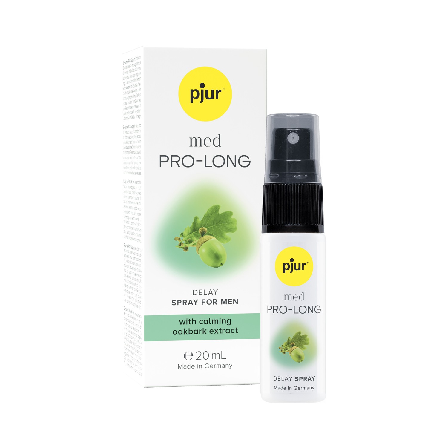 Spray para homens pjur med PRO-LONG com embalagem branca e tampa preta