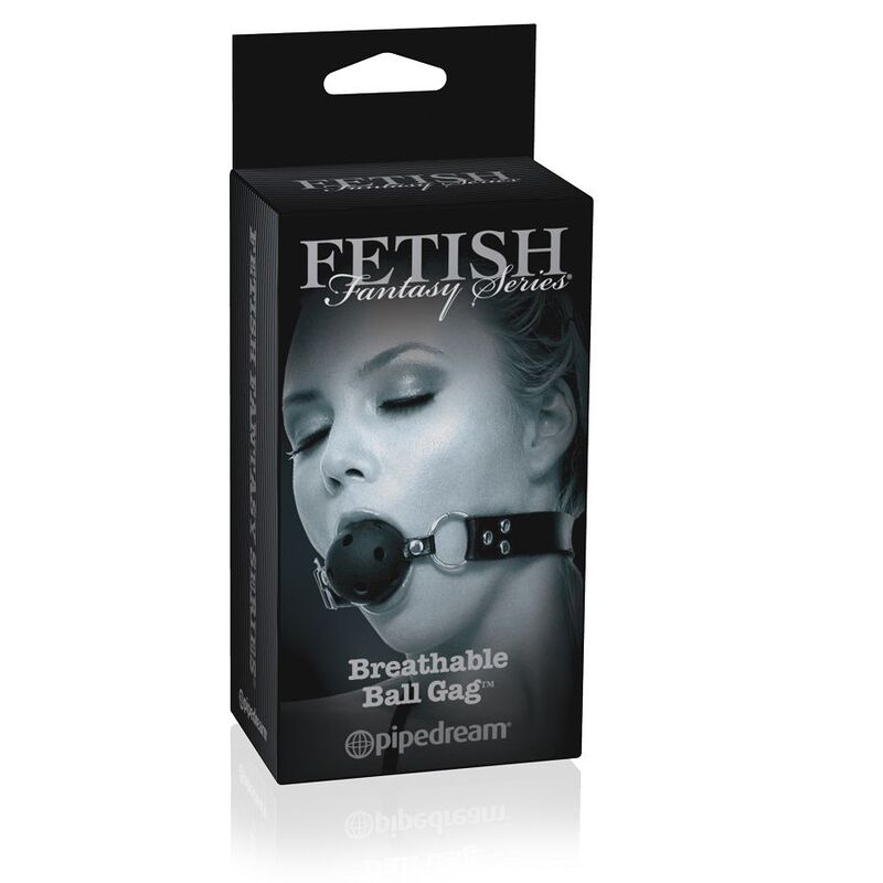 Embalagem de bola de amordaçamento preta da série Fetish Fantasy com rosto de mulher.