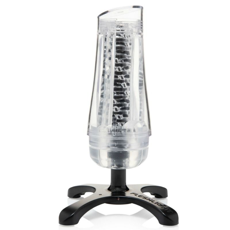 Dispositivo transparente com suporte preto e texto FLESHLIGHT