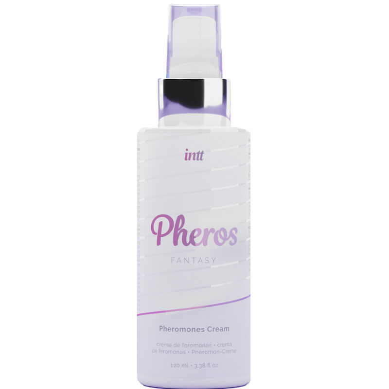 Frasco branco de creme Pheros Fantasy com tampa roxa transparente