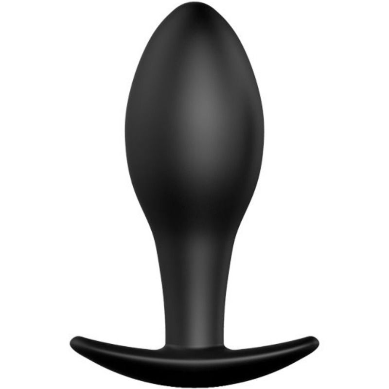 Plug anal preto com base larga em T e acabamento liso