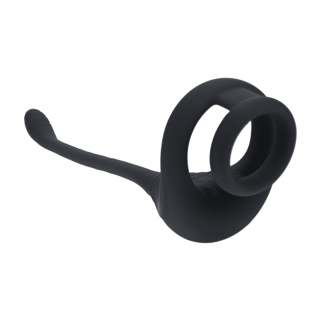 anel duplo preto com haste fina e texturizada