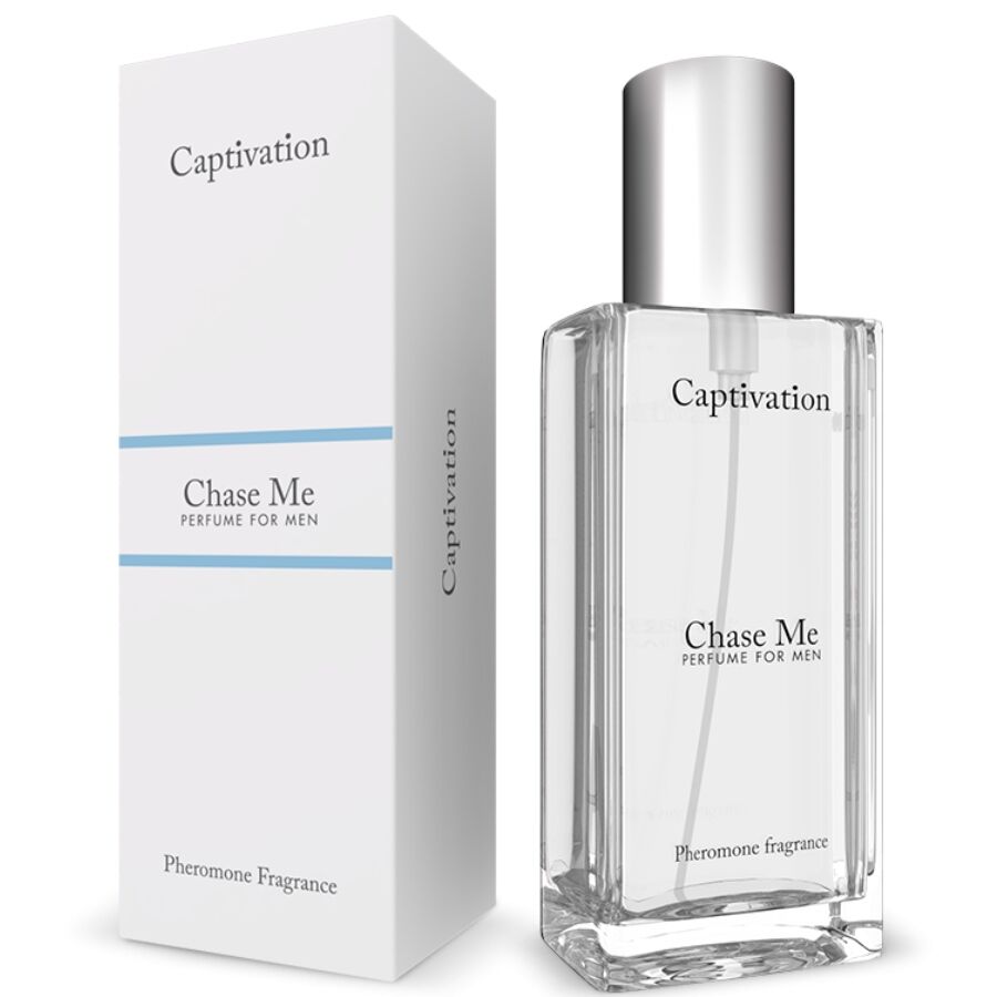 Perfume Chase Me para homem com frasco transparente e embalagem branca