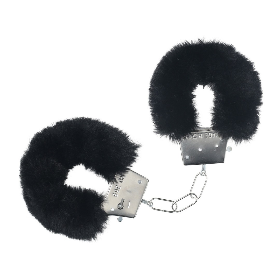 Algemas metálicas com revestimento peludo preto