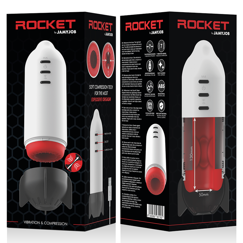Masturbador Rocket Jamyjob: Compress&atilde;o Suave e Vibra&ccedil;&atilde;o com 7 Modos para uma Experi&ecirc;ncia de Prazer Intensa