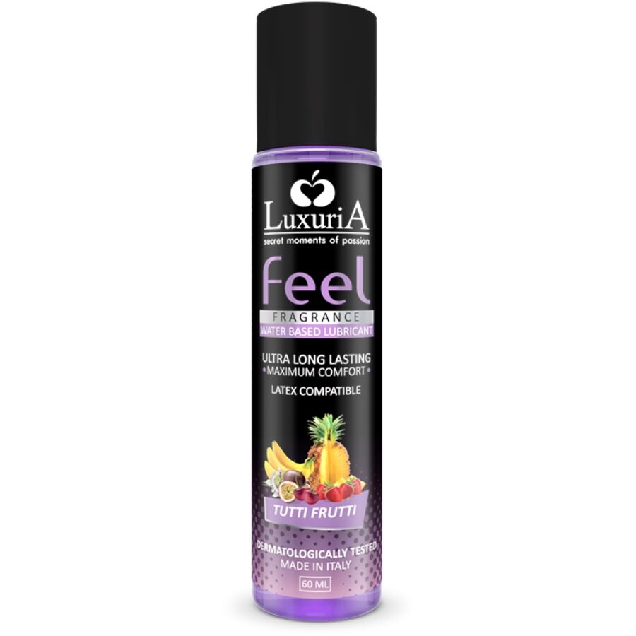 Frasco de lubrificante Tutti Frutti Luxuria com tampa preta