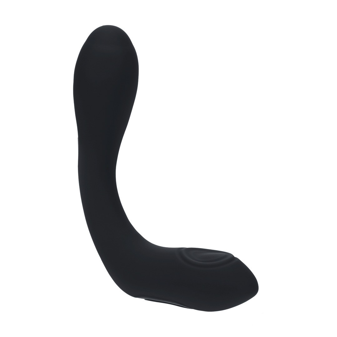 Vibrador preto curvado em silicone com textura em relevo na base