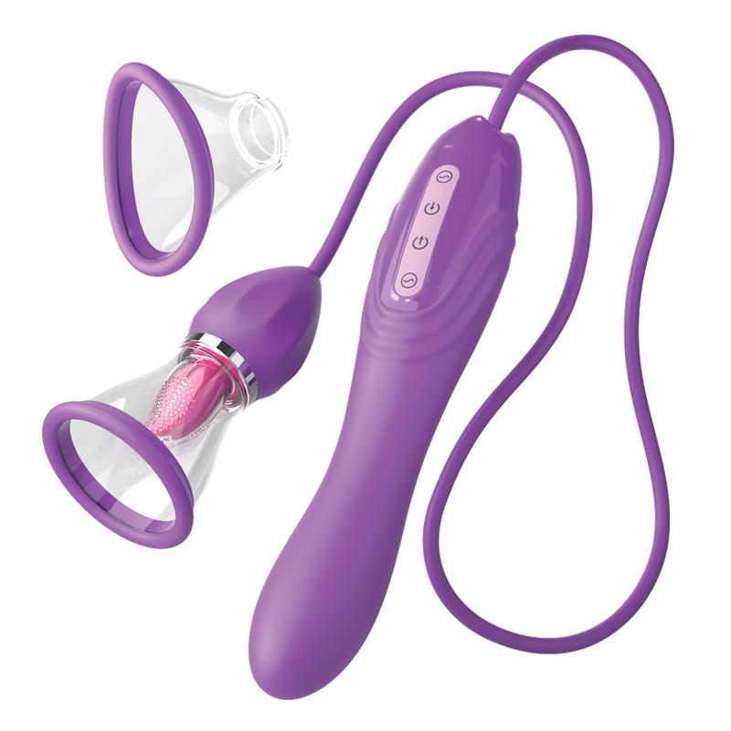 Dispositivo roxo com botões e acessórios transparentes com bordas roxas