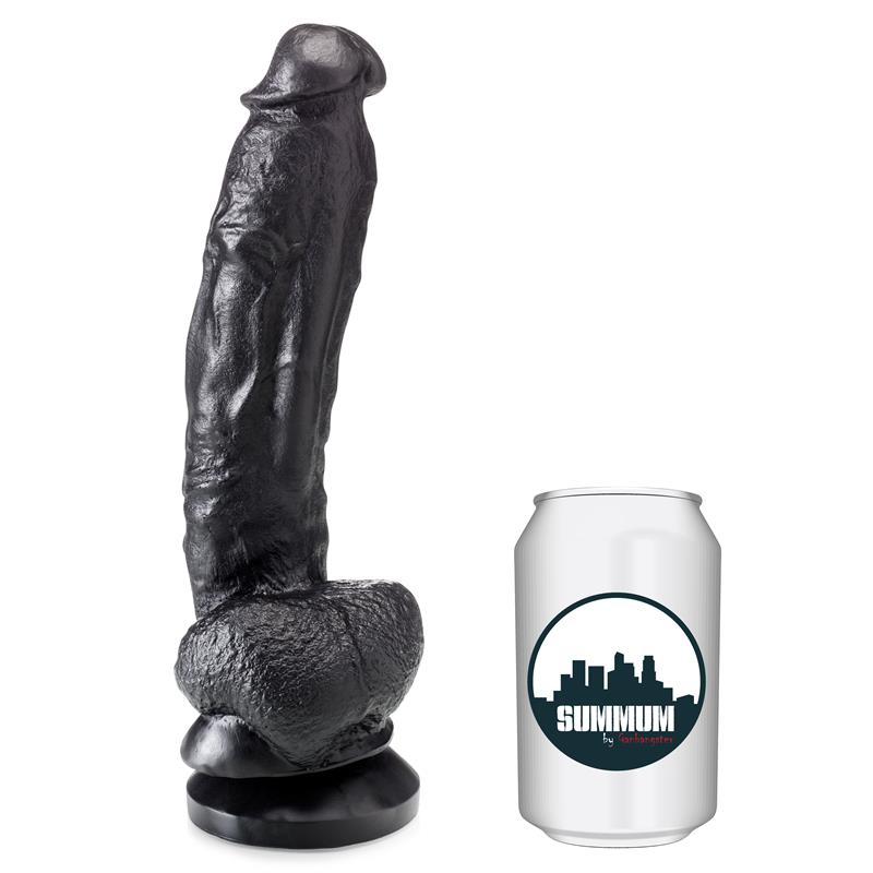 Dildo preto detalhado e lata branca SUMMIUM by Garbinster com logo urbana