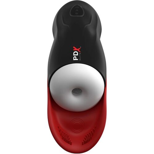dispositivo ergonómico preto, branco e vermelho com texto PDX ELITE