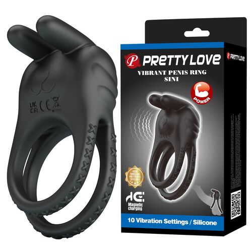 Anel vibratório para pénis preto em silicone com embalagem
