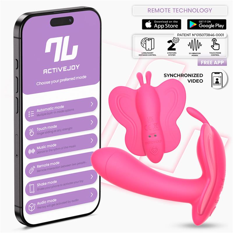 dispositivo móvel com ecrã lilás e dispositivos cor-de-rosa formato borboleta e curvo em fundo branco com texto e ícones