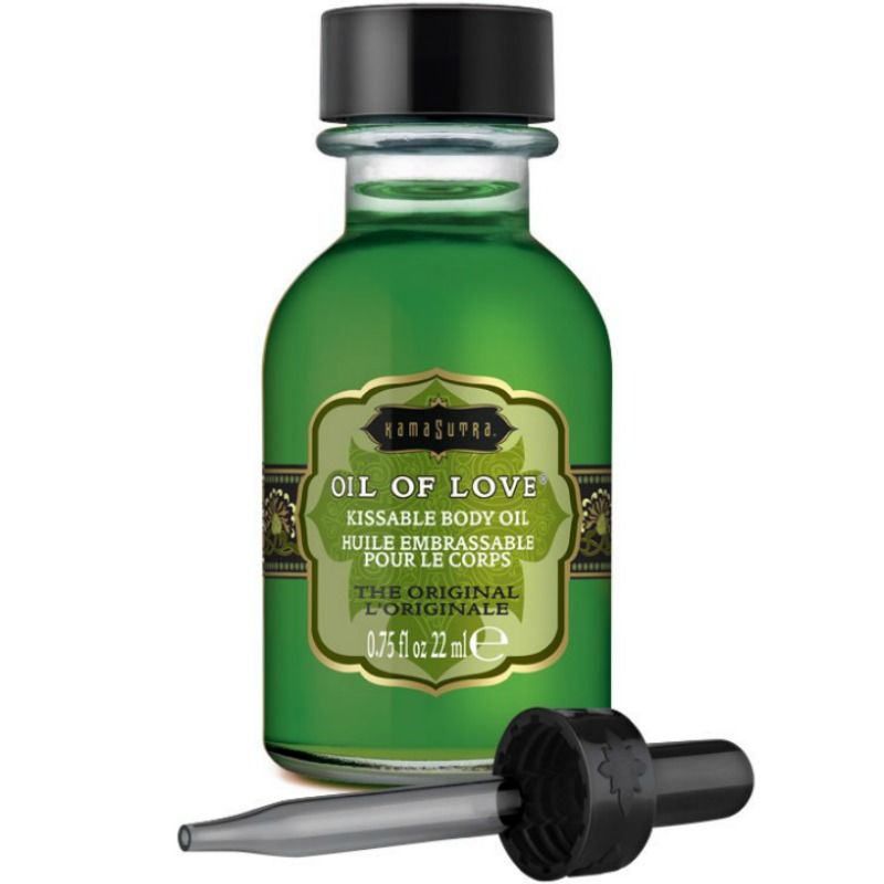 Frasco verde de óleo corporal com tampa preta e conta-gotas