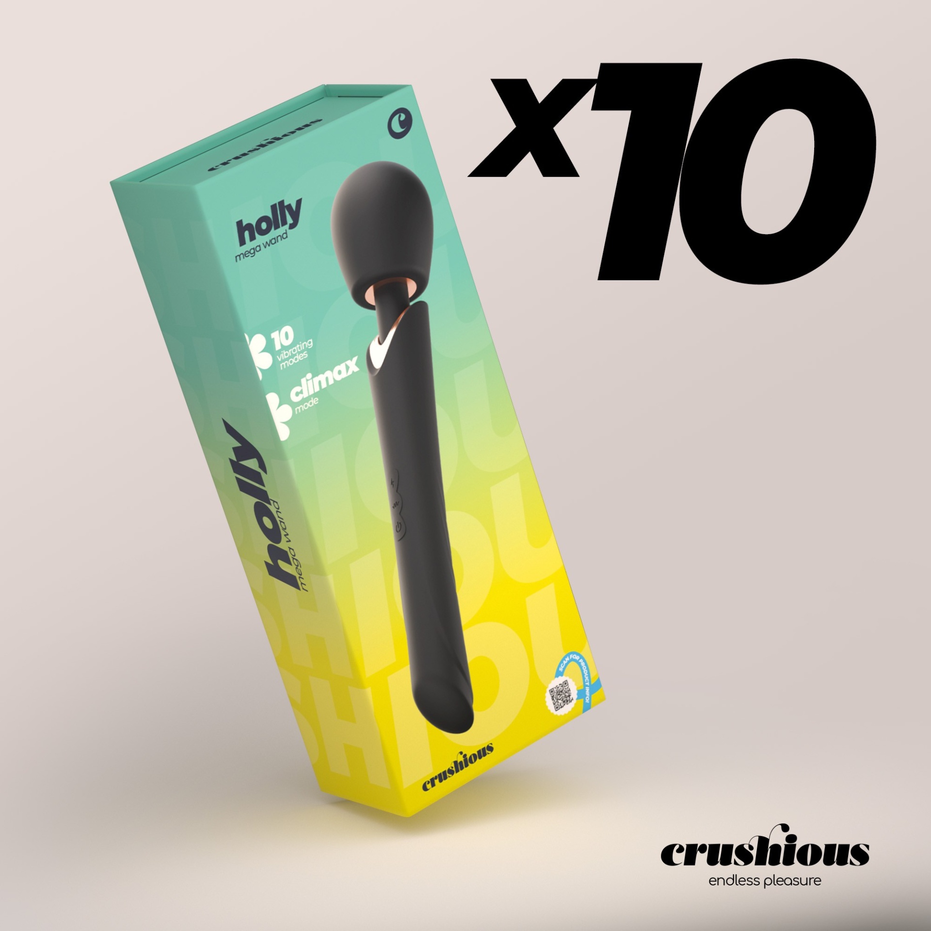Pack de 10 Holly | Massajador Varinha Recarregável Preto | Crushious