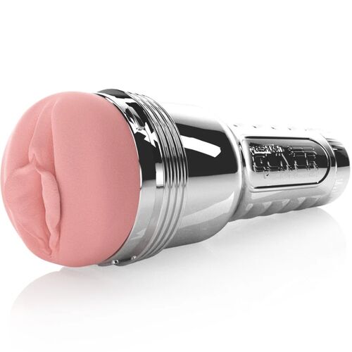 Dispositivo sexual masculino prateado com revestimento rosa em silicone moldado em boca
