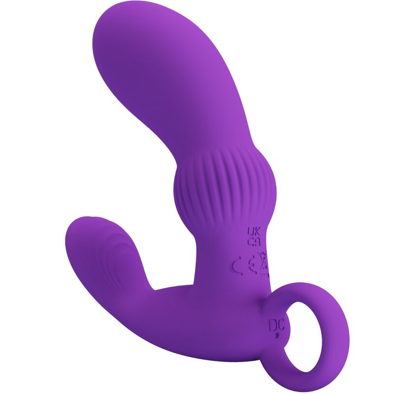 Vibrador de silicone roxo com design curvado e anel base