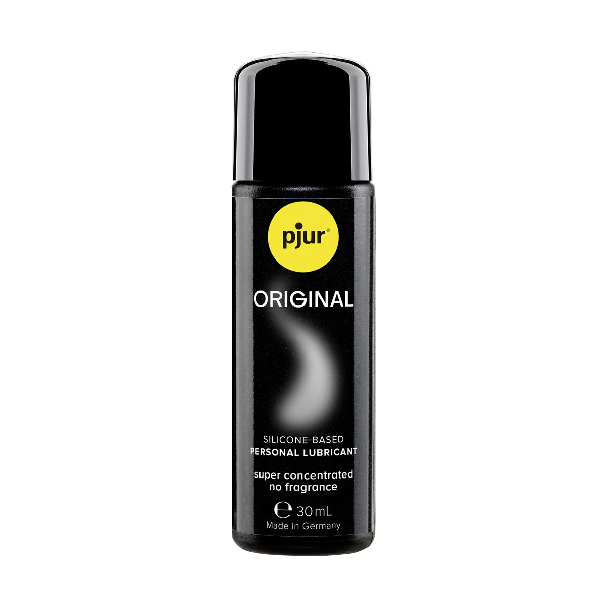 Frasco preto de lubrificante pessoal pjur Original com rótulo amarelo e preto