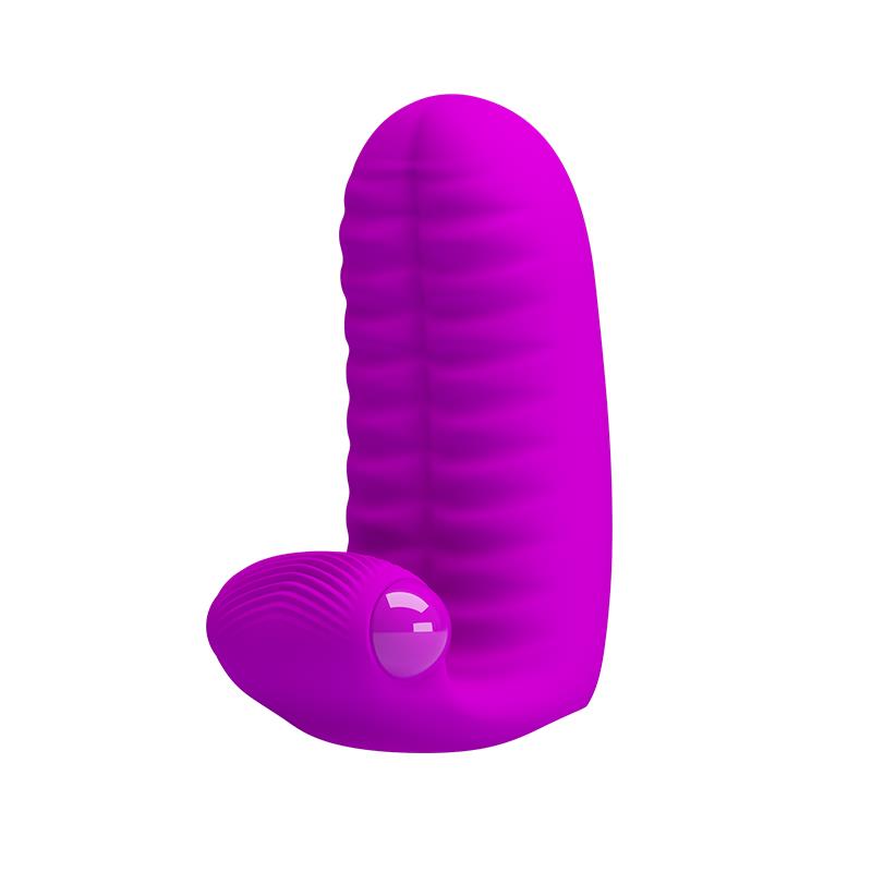 Dispositivo roxo em silicone com textura e botão circular brilhante.