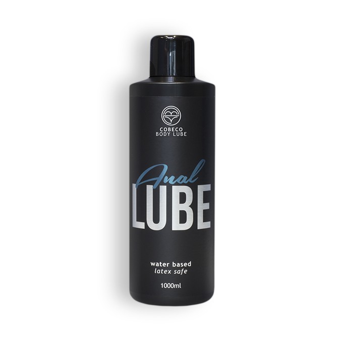 Frasco preto com rótulo Anal Lube COBECO BODY LUBE