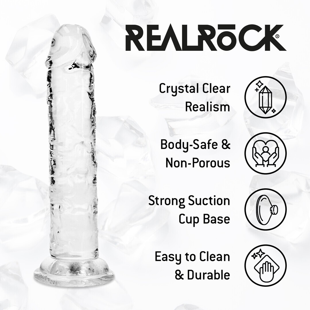 Vibrador transparente em forma de pénis com base de ventosa