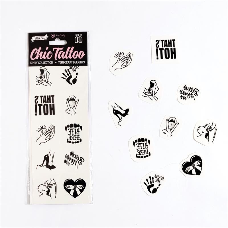 Tatuagens temporárias Chic Tattoo Kinky Collection com desenhos a preto e branco