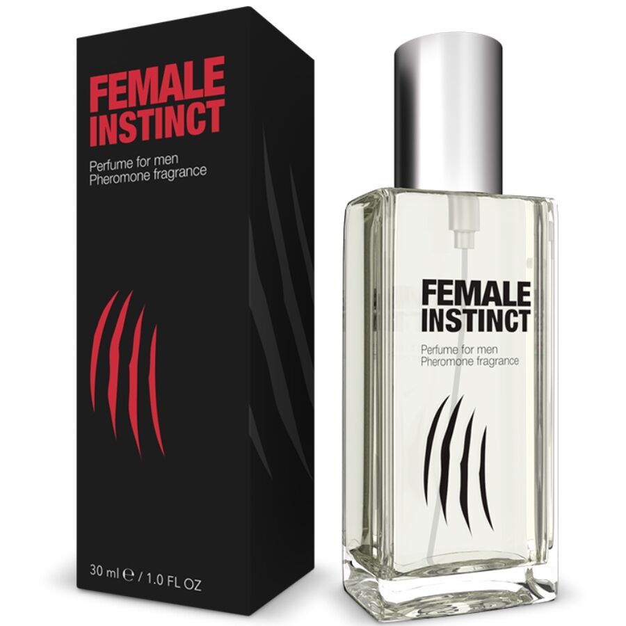 Frasco de perfume masculino Female Instinct com embalagem preta