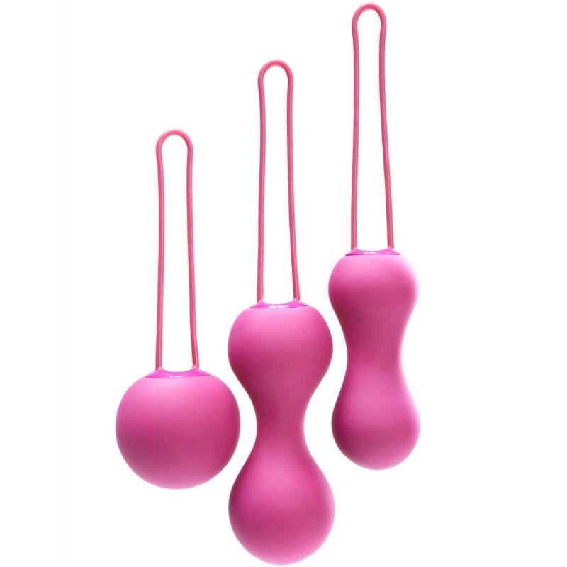 Três bolas de geisha cor de rosa com cordões