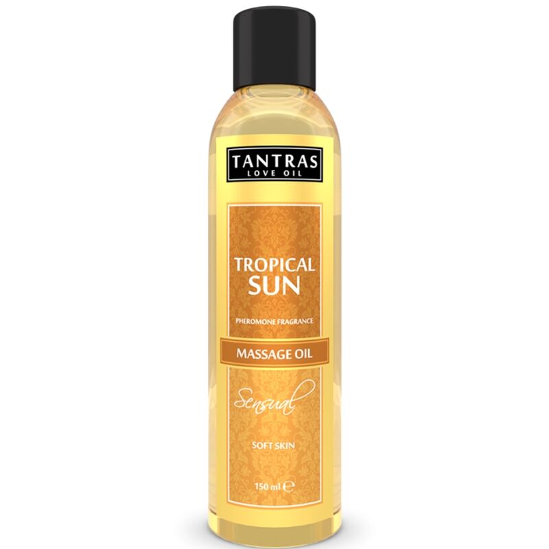 Frasco de óleo de massagem Tropical Sun 150 ml com tampa preta