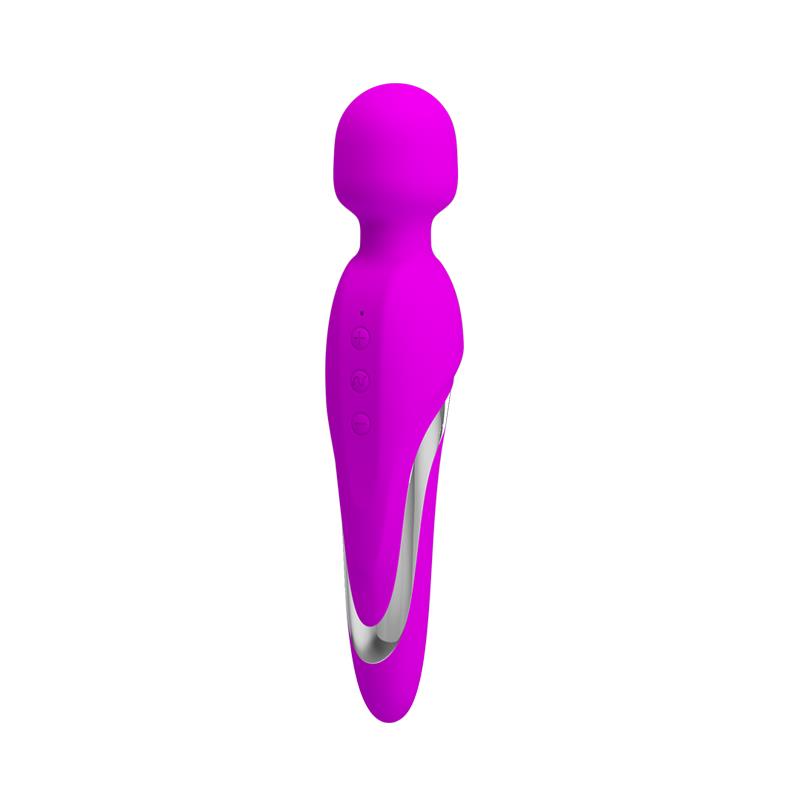 Vibrador massageador pessoal rosa com botões e detalhe prateado