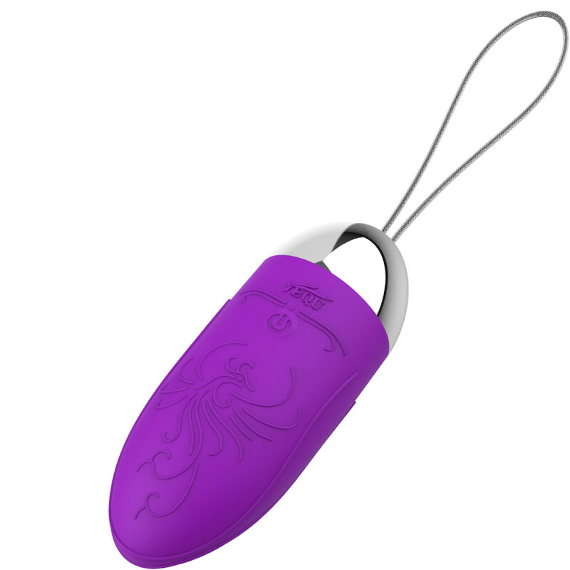 Aparelho roxo com botão e cordão cinza