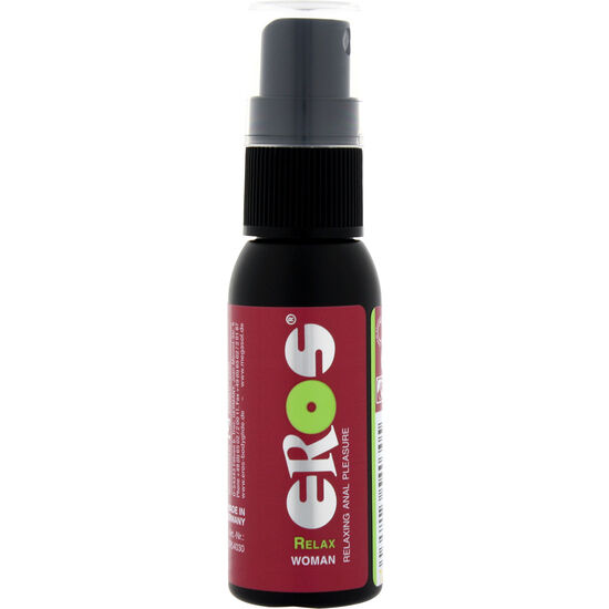 Frasco spray preto com rótulo vermelho Eros Relax Woman