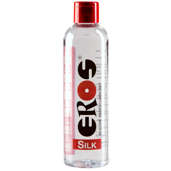 Frasco de lubrificante EROS Silk transparente com tampa vermelha