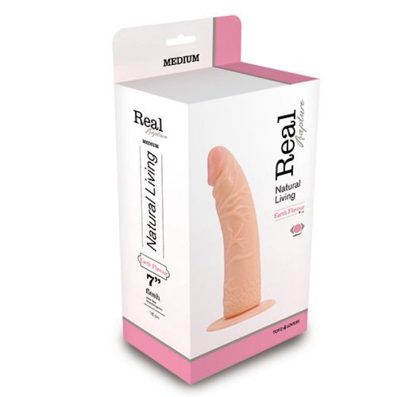 embalagem de dildo realista médio cor pele com texto