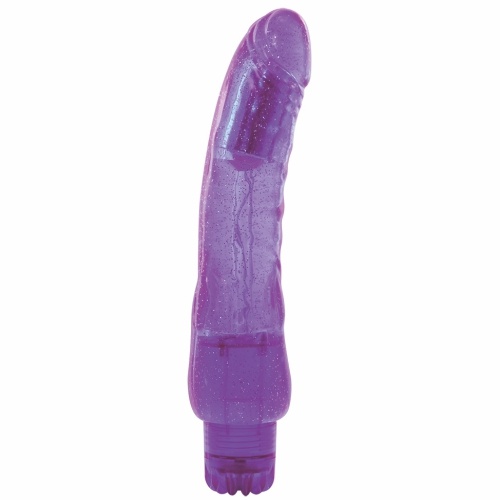 Vibrador roxo translúcido com textura ondulada e base ajustável